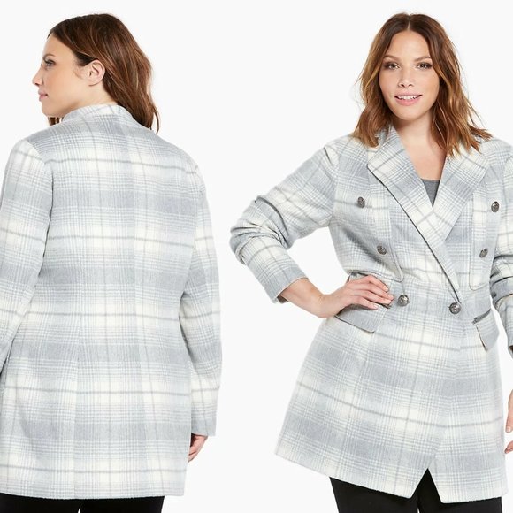 Torrid Plaid Wool Blend Midi Coat Gray HW9555 - Picture 10 of 10